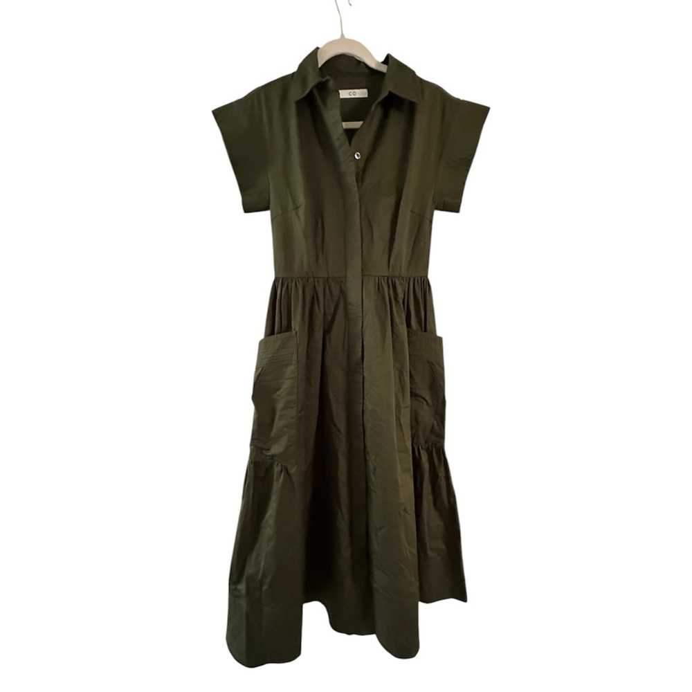 CO Essential Cap Sleeve Dress in Cotton Poplin Green - Picture 7 of 12